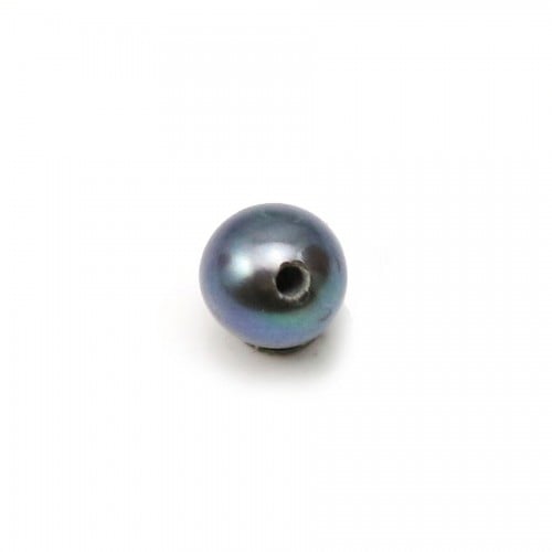 Perle de culture d'eau douce semi-percée, bleu foncé, ronde, 4.5-5mm x 2pcs