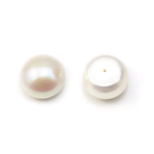 Perle de culture d'eau douce blanche semi percée, blanche, bouton, 15-16mm x 1pc