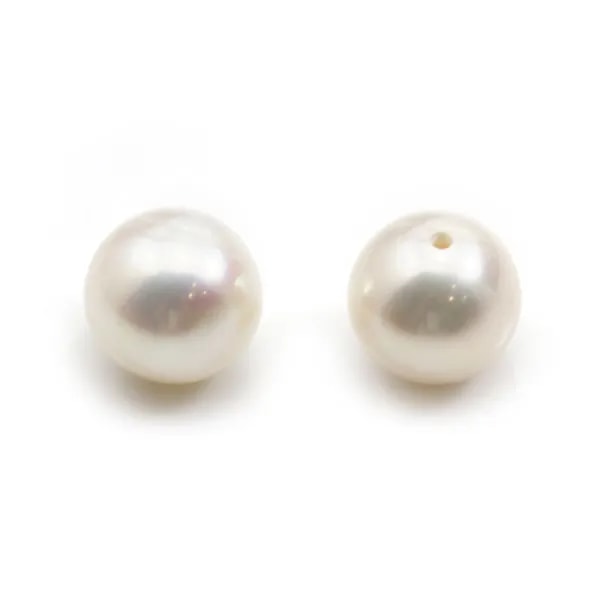 Perle de culture d'eau douce, semi-percée, blanche, ronde, 8-9mm x 1pc