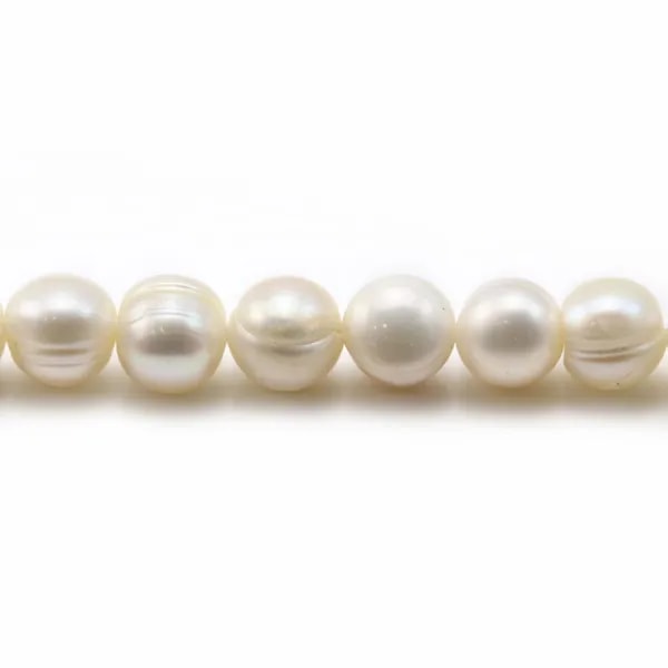 Perles de culture d'eau douce, blanche, ronde/irrégulière, 7-8mm x 35cm
