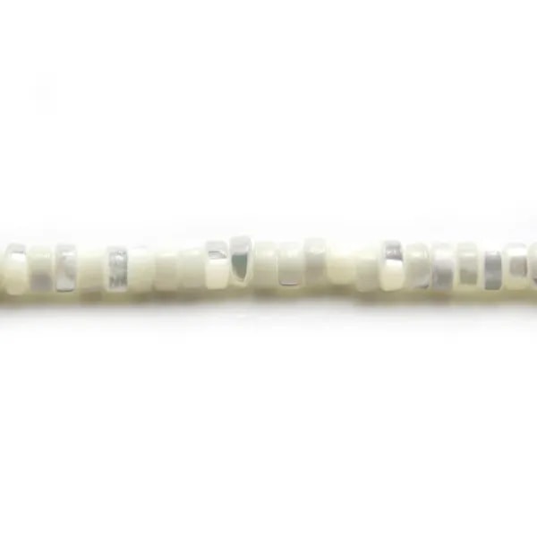 White mother-of-pearl flattened round beads on thread 3x8mm x 40cm