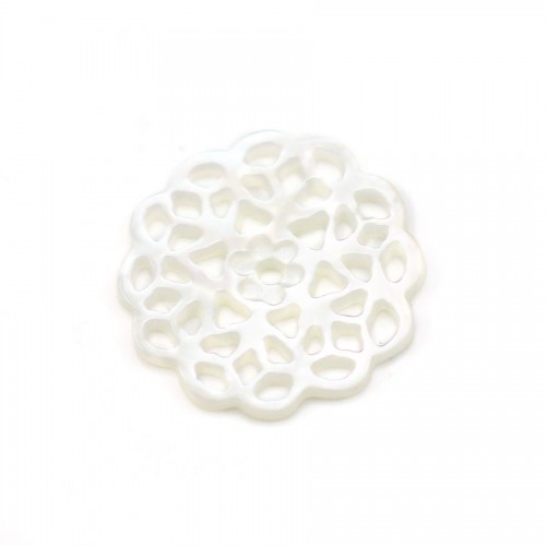 Mother-of-pearl in white color, in the shape of a flower, in size of 18mm x 1pc