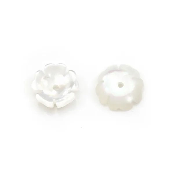 Coupelle fleur en nacre 8 mm blanc x2