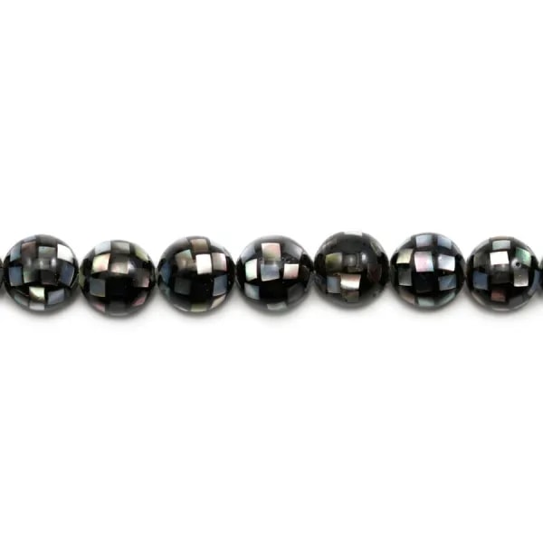 White mother-of-pearl round beads on thread 8mm x 40cm