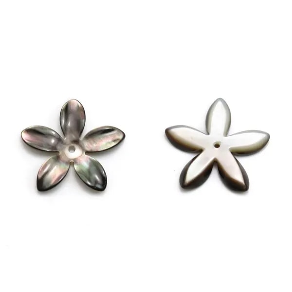 Nacre de couleur grise, en forme de fleur, mesurant 18mm x 1pc