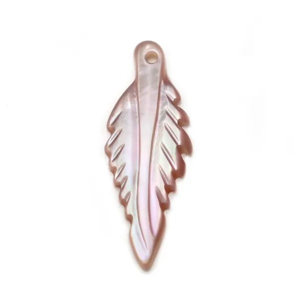 Pink mother-of-pearl, in shape of leaf, 8 * 20mm x 1pc