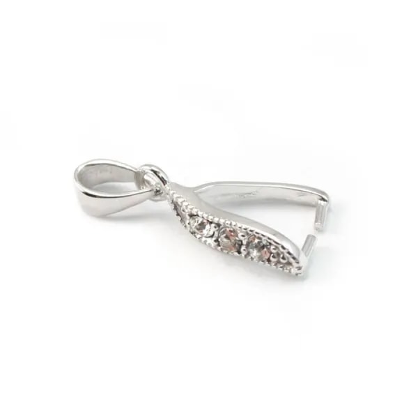 Argent 925 Rhodié Bélière  avec  strasses 20mm x 1 pcs 