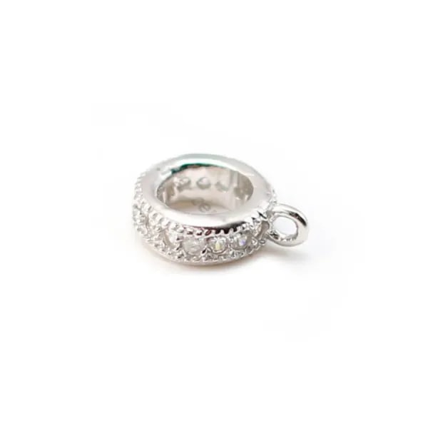 Poussoir attache breloque pour corde,zircons, Argent 925, 7 mm  x1pc