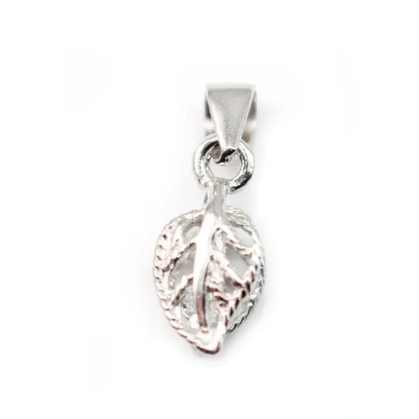 Bélière feuille, Argent 925 Rhodié  6x15.5mm  x1pc