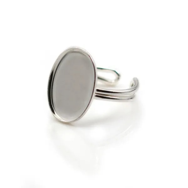 Bague réglable en argent 925, avec un support ovale 13x18mm x 1pc