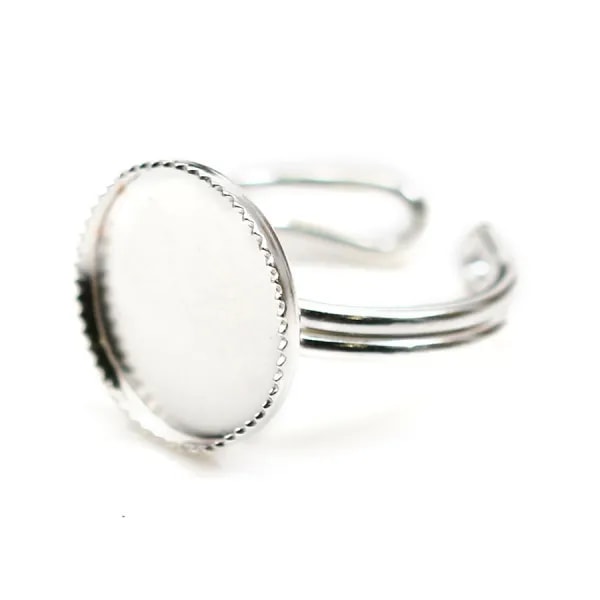 Bague   réglable support rond 14mm en argent 925 x 1pc