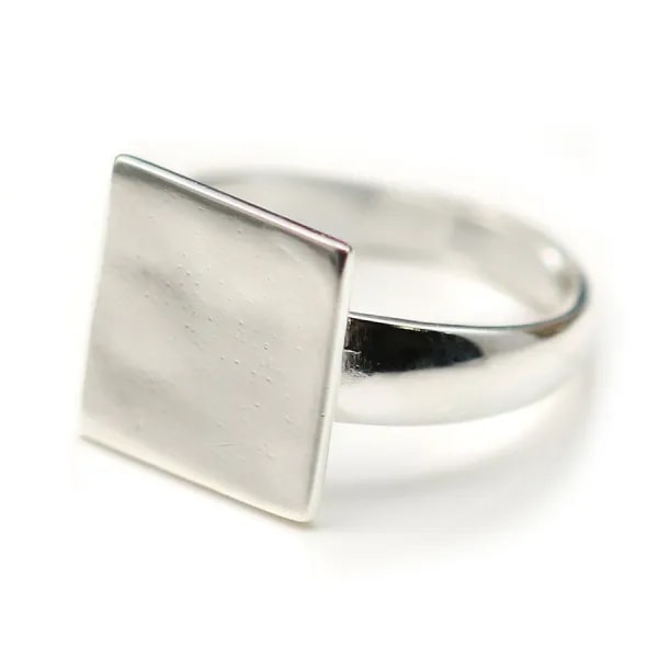 Argent 925 Bague réglable support carre 12mm x 1pc