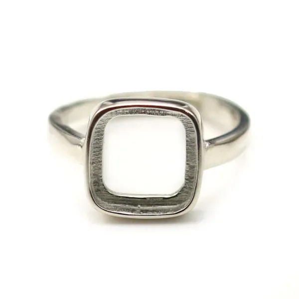 Bague réglable support cabochon carré 10mm en argent 925 x 1pc
