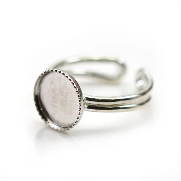 Bague réglable en argent 925, avec un support rond de 10mm x 1pc