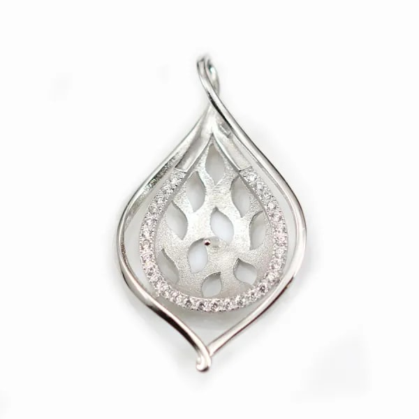 Argent  925 Rhodié goutte&zircon 25mm pour perles semi-percés x 1PC