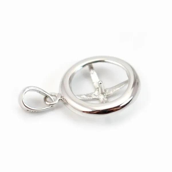 Pendant & round, silver 925 rhodium,for half- drille x 1pc