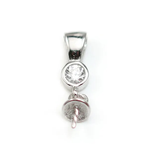 Bélière en argent 925 rhodié & zirconium, 3.5x12.5mm, coupelle 4mm x 1pc