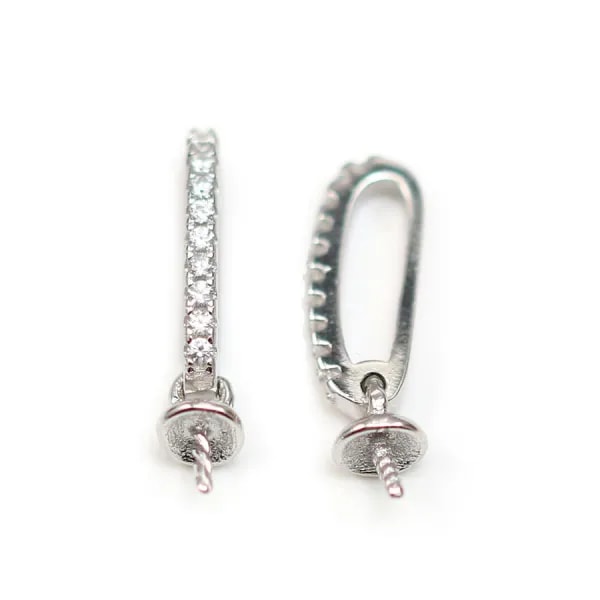 Bélière en argent 925 rhodié 5x14mm & zirconium coupelle 4mm x 1pc