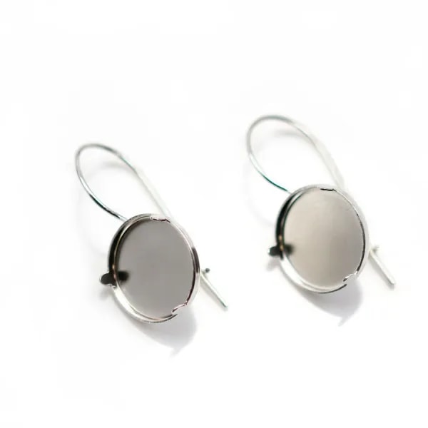 Crochet d'oreille en argent 925, porte cabochon 15mm x 2pcs