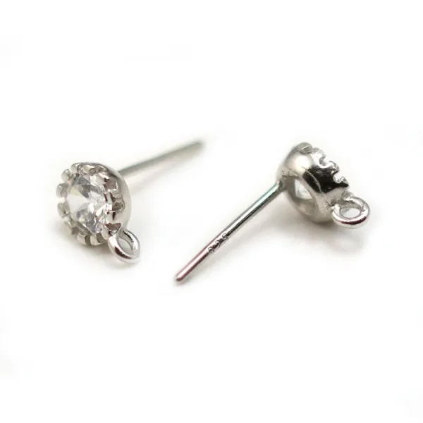 Argent 925 rhodié Clou boucle d'oreille  Oxyde de Zirconium x 2pcs