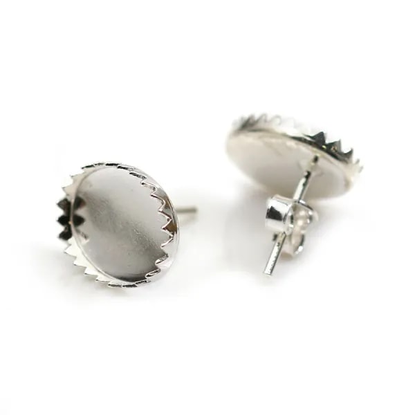 Clous d'oreilles plateau rond pour cabochon 10x14mm en argent 925  x 2pcs