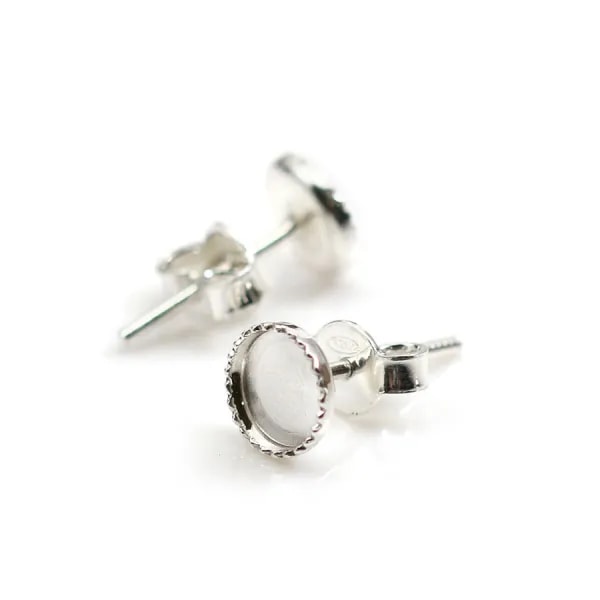 Clous d'oreilles plateau rond pour cabochon 6mm en argent 925  x 2pcs