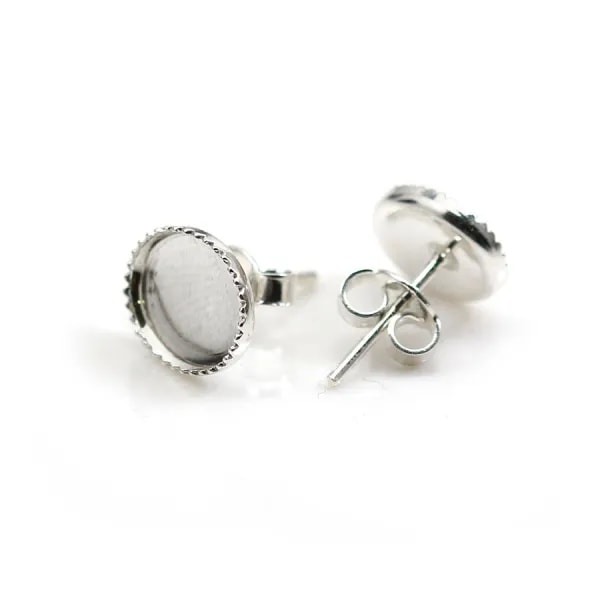 Clous d'oreilles plateau rond pour cabochon 8x10mm en argent 925  x 2pcs