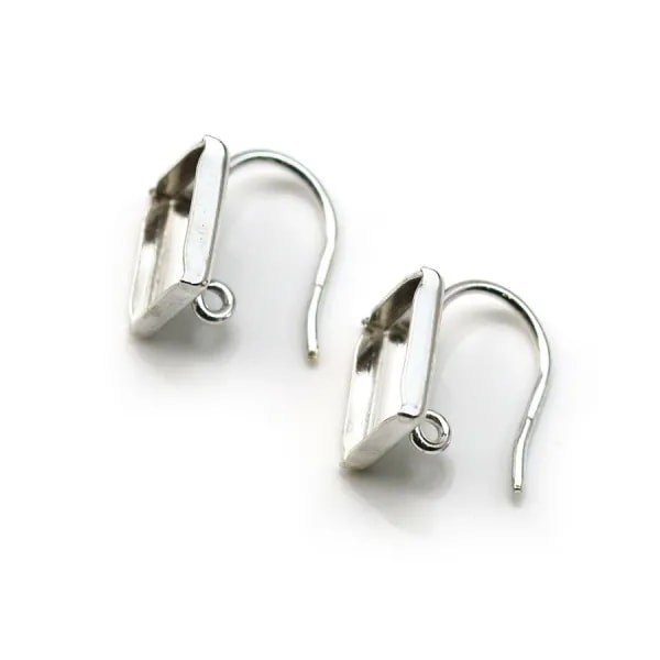 Crochet d'oreille, en argent 925, porte cabochon carré de 11mm x 2pcs