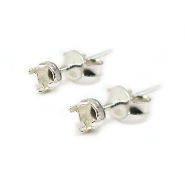 Clous d'oreilles porte cabochon argent 925  4.5mm x 2pcs