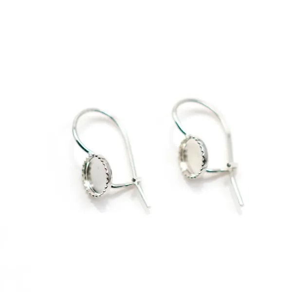 Ear hook, in 925 silver, in round shape of cabochon measuring 6mm x 2pcs