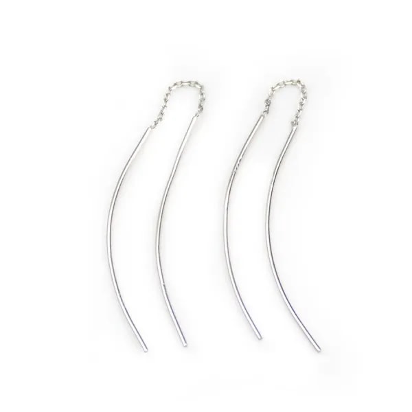 Clou d'oreille pendant avec chaîne, en argent 925 rhodié, 40mm x 2pcs
