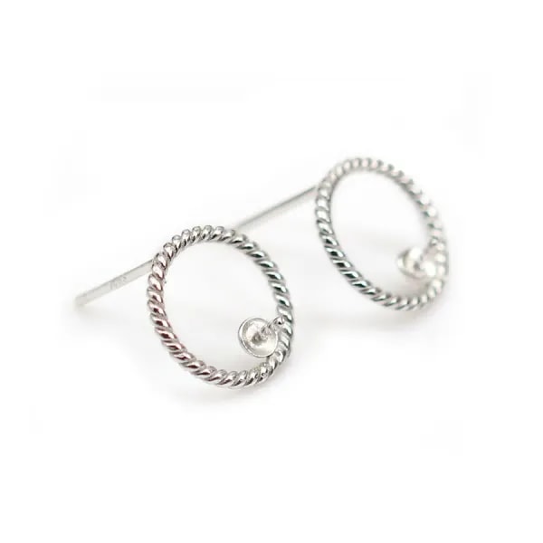 Clou d'oreille avec anneau, en argent 925 rhodié, 12mm x 2pcs