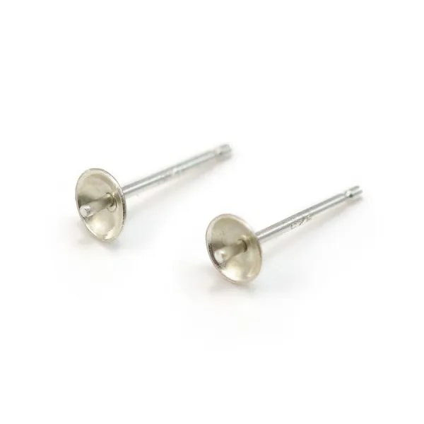 Clous D'oreille pour perles semi-percées, Argent 925  4mm  X4 pcs 