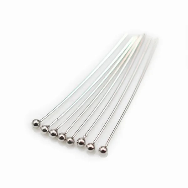 Clou à tête boule argent 925 rhodié 1.5x0.35x25mm x 10pcs