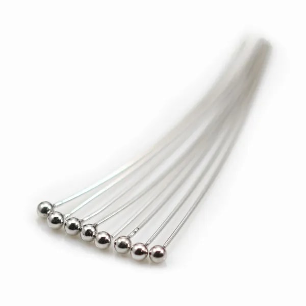 Clou à tête boule argent 925 rhodié 1.5x0.35x25mm x 10pcs