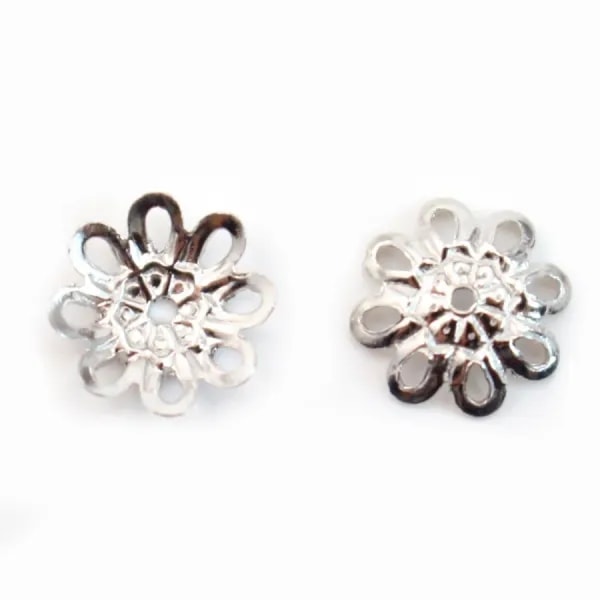 925 Sterling Silver rhodium Flower Saucers 8mm x 4pcs