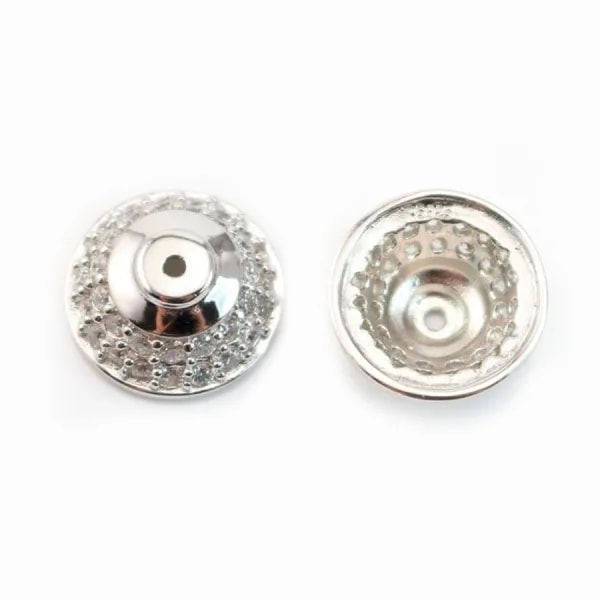 Coupelle & Zircon Argent 925 Rhodié 13mm  x 1pc
