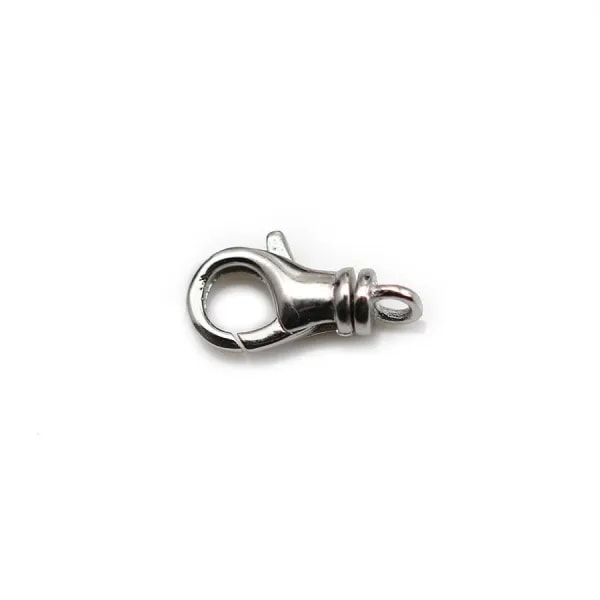 Fermoir mousqueton, avec anneau, en argent 925 rhodié, 6.5 * 11mm x 1pc