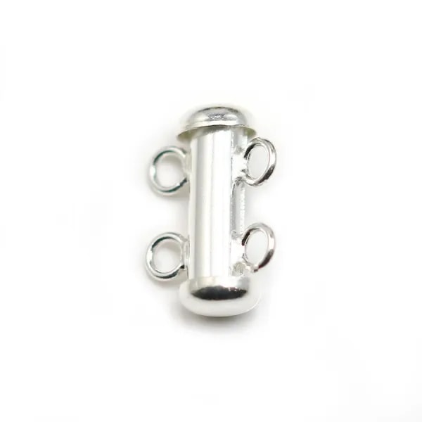 Argent 925 Fermoir Tube 2 Rang 15mm  x 1pc