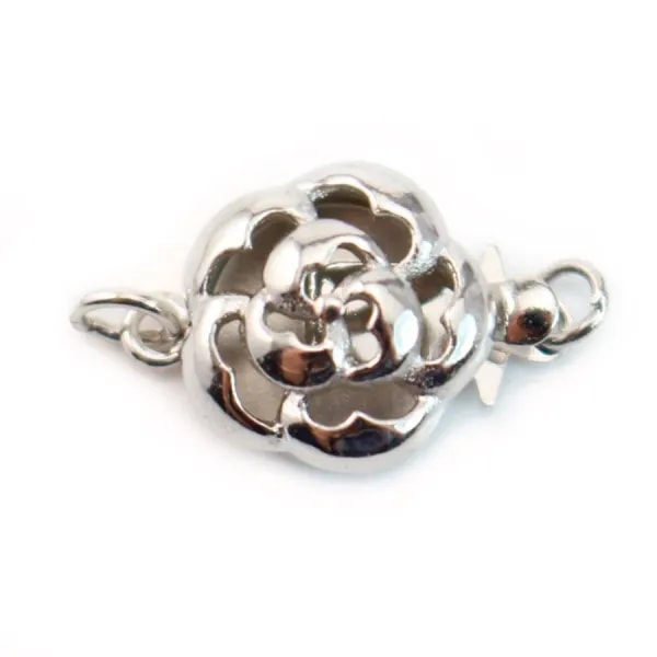 Round Flower Clasp, 925 Silver rhodium, 11mm x 1pc