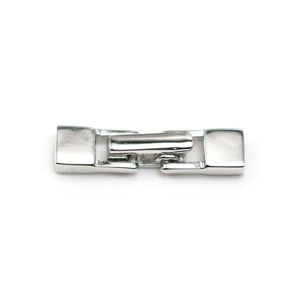 Fermoir crochet en argent 925 rhodié, 5x19mm, pour fil de cuir, 1.3x3mm x 1pc
