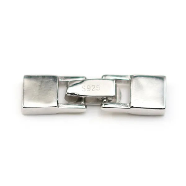 Fermoir crochet en argent 925 rhodié, 6x23mm, pour fil de cuir, 1.3x4.5mm x 1pc
