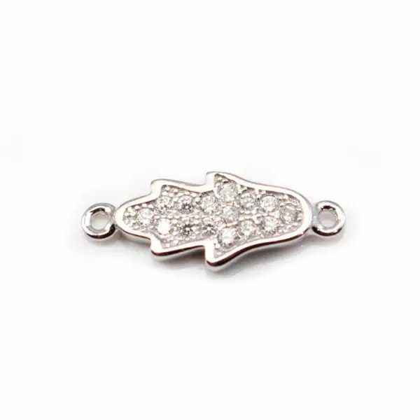 Pendentif Main avec zirconium Argent 925 Rhodié 6.5x16.5mm x 1pc