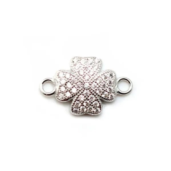 Intercalaire trèfle en argent 925 & strass 9x15mm x 1pc