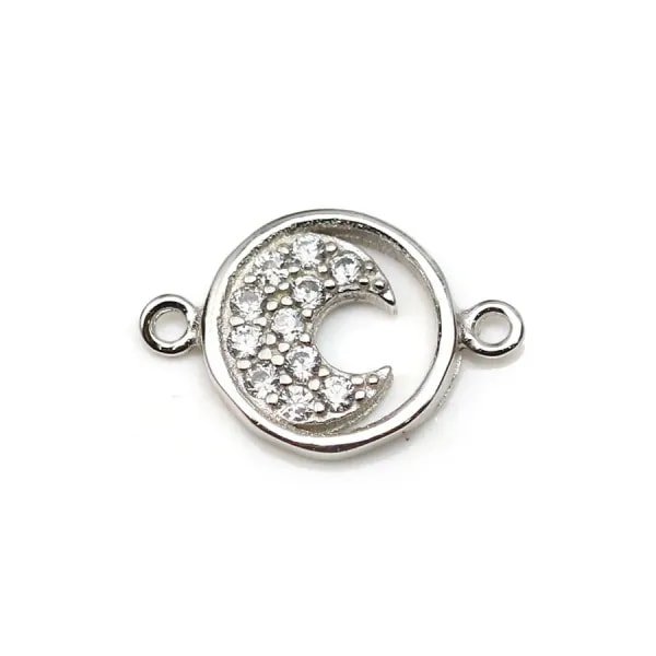 Intercalaire en argent 925 & zirconium, en forme de lune, mesurant 9x13.5mm x 1pc