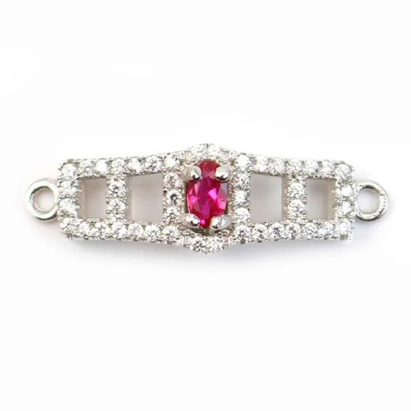 Spacer sterling silver 925 and strass rectangle 8.5x27mm x 1pc