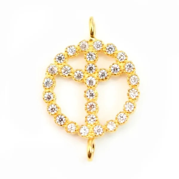 Spacer golden sterling silver 925 and strass peace & love 11x17mm x 1pc