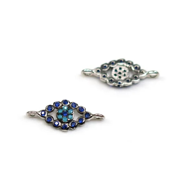 Intercalaire oeil en argent 925 turquoise reconstitué & zirconium 7x17mm x 1pc