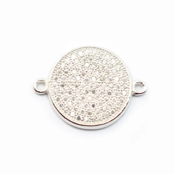 Argent 925 rhodie  pendantif ROND & zircons 14.5MM avec anneau 2.5mm x 1pc