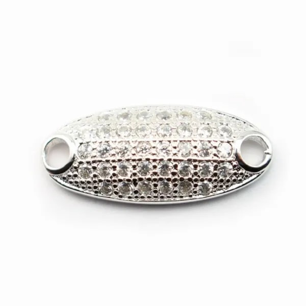 Sterling Silver 925 rhodium oval & zircons 16x7mm with ring 2.5mm x 1pc